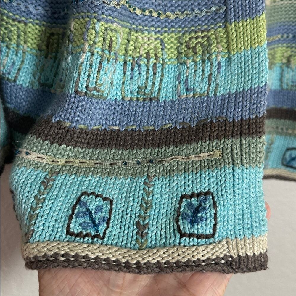 Vintage Sigrid Olsen 1X Green Blue Knit Cardigan Sweater Coastal Grandma Teacher - Picture 3 of 7